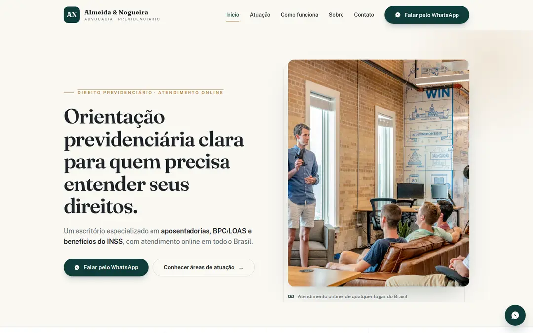 Site Almeida & Nogueira Advocacia especializado em Direito Previdenciário.