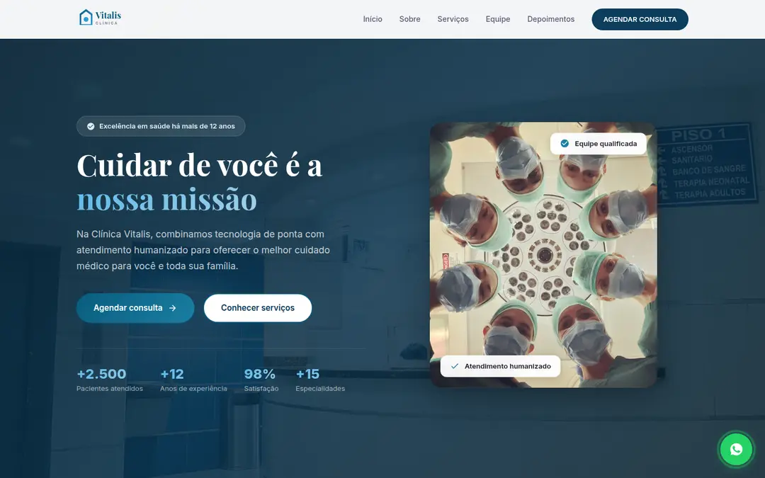 Landing page Clínica Vitalis com especialidades médicas e agendamento.